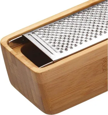 Immagine prodotto di Grattugia per formaggio Famanu con contenitore raccoglitore - Acciaio inossidabile - 27,5 x 6 cm - Colore legno/argento