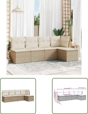Produktbild von The Living Store 5-tlg. Garten-Sofagarnitur mit Kissen Beige Poly Rattan