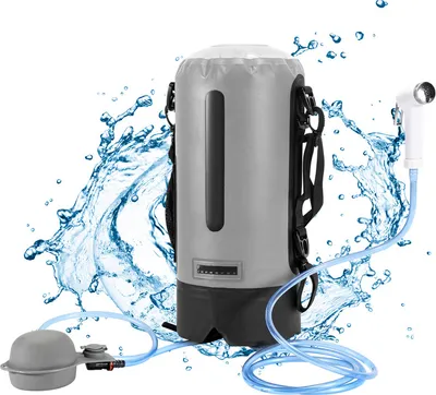 Produktbild von Faziango Campingdusche, 12L Outdoordusche mit Fusspumpe und Handbrause, Grau tragbare Outdoor Reisedusche