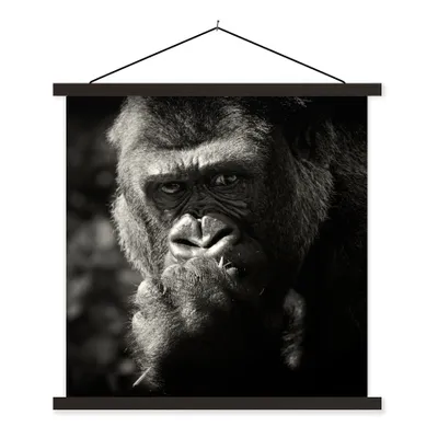 Produktbild von MuchoWow® Textilposter Tierprofil Gorilla in schwarz und weiß 60x60 cm mit schwarzem Rahmen - Posteraufhänger