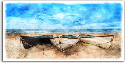 Produktbild von Coloray Acrylbild 120x60  Wandbild Acrylbilder Himmel Boote Strand Meer Landschafts