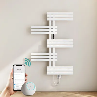Produktbild von EMKE Elektrischer Handtuchheizkörper, APP Steuerung LED Touchscreen mit Timer, Handtuchtrockner 117,5x80cm 400W Glänzend Weiß