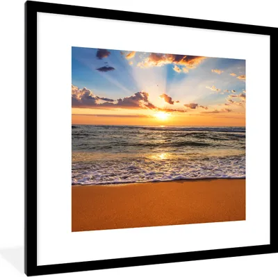 Produktbild von MuchoWow® Gerahmtes Poster Strand - Sonnenuntergang - Meer - Wolken - Horizont 40x40 cm - Poster mit Schwarzem Bilderrahmen Wandposter Rahmen Foto Bilder - Poster - Plakat im Rahmen