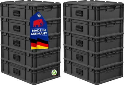 Produktbild von SuperSparSet 10x Eurobox NextGen Portable  Germany | HxBxT 18,5x40x60cm | 34 Liter | Schwarz | Eurobehälter, Transportbox, Transportbehälter, Stapelbehälter