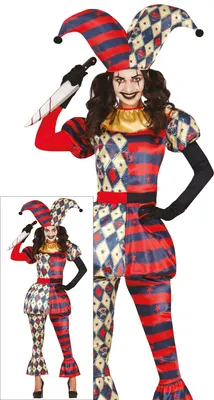 Productafbeelding van Clown Harlekin set, kostuum, carnaval, feest, nar, griezelig, horror, Halloween, maat: 42 - 44 (L), kleur: zwart