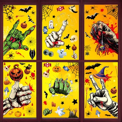 Halloween Raamstickers, 6 Bögen, wiederverwendbar, 30x20 cm