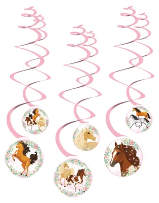 Produktbild von Amscan 9909884 - Deko-Spiralen Pferd, 6 Stück, aus Papier, Hänge-Dekoration, Kinder-Geburtstag, Motto-Party