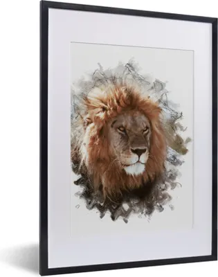 Produktbild von MuchoWow® MuchoWow® Gerahmtes Poster Löwe - Farbe - Farben 30x40 cm - Poster mit zchwarzem Bilderrahmen - Wandposter Schlafzimmer