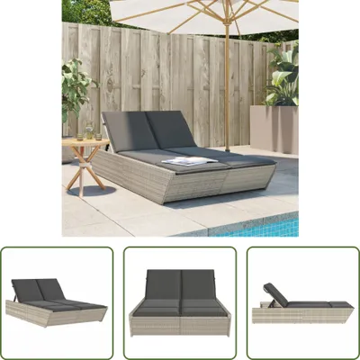 Produktbild von The Living Store Doppel-Sonnenliege mit Kissen Hellgrau Poly Rattan