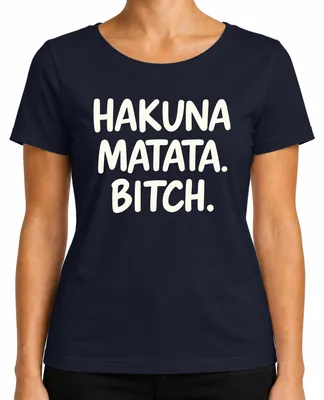 Productafbeelding van Hakuna Matata, grappige spreuk, vakantie, zomer, cadeau, feest, dames T-shirt, marineblauw, maat M
