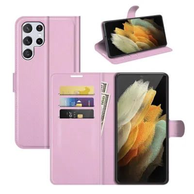 Image de Coque König Design compatible avec le Samsung Galaxy S22 Ultra 5G, en simili cuir, pour téléphone portable - Étui de téléphone rose