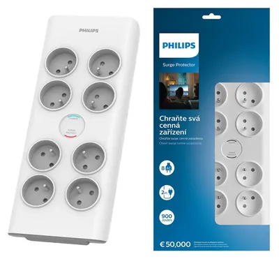 Obrázok produktu pre Philips SPN7080WA/60 prepäťová ochrana biela 8 zásuviek 2 m