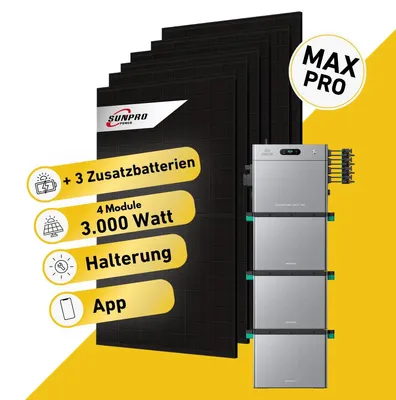 Produktbild von Balkonstrom Balkonkraftwerk 2000W Solaranlage mit Speicher | 3xZusatzspeicher | Biberschwanzdachhalterung | 6xSolarmodul | Zendure SolarFlow 2400 Pro