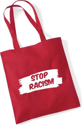 Produktbild von Huuraa Jutebeutel Stop Racism 10 Liter Classic Red Baumwolle Tasche Geschenkidee