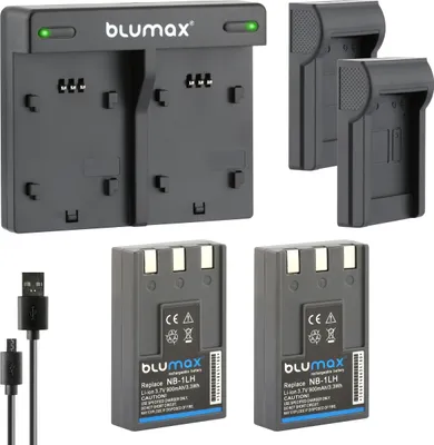 Produktbild von 2x Akku + Lader für Canon NB-1LH IXUS 500 430 400 330 V3 V2 900 mAh (3,6V)