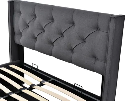 Obrázok produktu pre Čalúnená posteľ Sweiko s čelom a lamelovým roštom, úložná funkcia postele, bavlna, sivá 160x200 cm (s matracom)