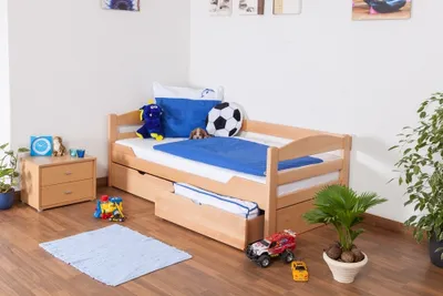 Produktbild von Kinderbett / Jugendbett "Easy Premium Line" K1/n/s inkl 2 Schubladen und 2 Abdeckblenden, 90 x 200 cm Buche Vollholz massiv Natur