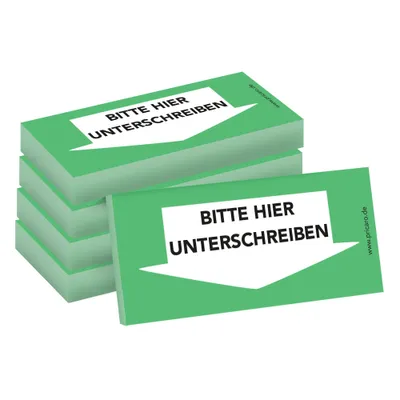 Productafbeelding van PRICARO Plaknotities "Hier graag ondertekenen", Onder, groen, 100 vellen, 5 stuks