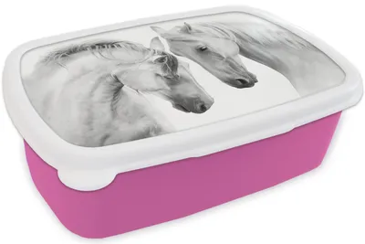 Produktbild von KitchenYeah® Lunchbox Brotzeit Brotdose 17x11 cm Pferd - Tiere - Porträt - Weiß Kinder Brotzeitdose - Lunchpaket - Brotkasten  - Sandwich Box