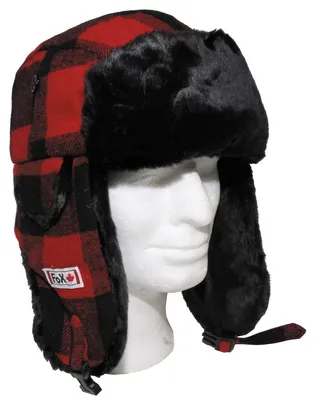 Obrázek produktu pro Dřevorubecký klobouk s kožešinou, červeno-černý M