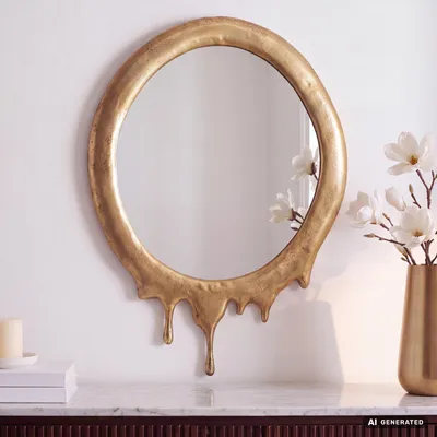 Zdjęcie produktu dla FineBuy – lustro ścienne 50 x 71 cm, metalowe, wiszące, w kolorze złotego aluminium, lustro dekoracyjne, owalne z ramą, duże lustro ścienne, lustro do przedpokoju, lustro do garderoby, nowoczesne, Obraz wygenerowany przez AI