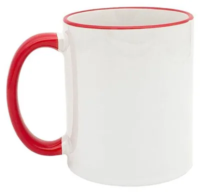 Produktbild von Plottermarie Sublimationsrohlinge Sublimations-Tassen für personalisierte Geschenkideen – Sublimationsrohlinge, Fotogeschenke, Personalisierung & DIY Keramiktasse mit farbigem Rand und Henkel, 11oz Red 2er Set