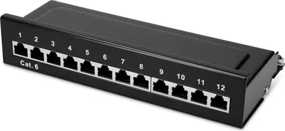Produktbild von kwmobile 12 Port Patchpanel Cat6 Verteiler - Verteilerfeld Patchfeld Cat 6 Kabel mit Erdungskabel - inkl. Schrauben Dübel für Wandmontage - Schwarz