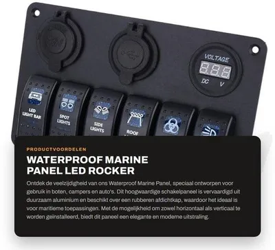 Productafbeelding van Dailygoods - Waterproof Marine Panel - LED Rocker Switch - Ideaal voor boten - 12-24V - Perfect voor auto, camper en boot - 6-way schakelpaneel