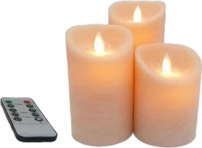 Produktbild von 3er LED Echtwachskerzen Set lachs FB Timer Dimmer Flackermodus MB-20294