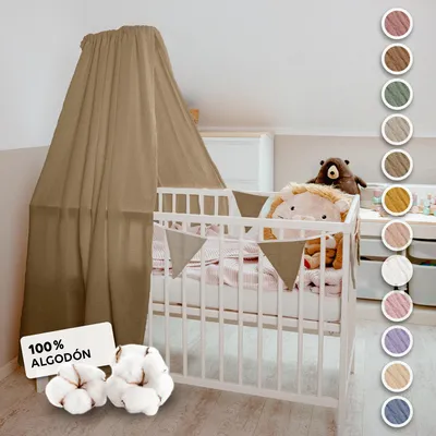 Imagen del producto de Dosel para cuna Beige oscuro, con barra - Cielo de cama de muselina