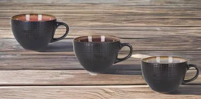 Produktbild von Keramik-Kaffee- und Teeservice, rauwe schwarze Außenhülle, 3 Farben, USA-Style, großes Format, für den Haushalt, Büro oder Gastronomie, 425 ml Latte-Maschine.