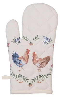 Produktbild von Clayre & Eef Ofenhandschuh 18x30 cm Beige Blau Baumwolle Huhn und Hahn