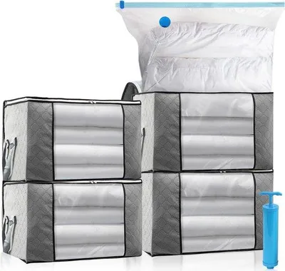 Produktbild von Famanu Aufbewahrungstaschen Set für Kleidung und n - 4 Vakuumbeutel und Handpumpe