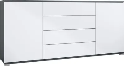 Produktbild von Vladon Sideboard Santo V2, Anrichte mit 2 Türen und 4 Schubladen, Anthrazit matt / Weiß matt (166,5 x 75,5 x 35 cm)