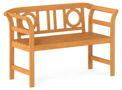 Produktbild von KOMFOTTEU Gartenbank Akazienholz, outdoor Sitzbank mit hohe Rückenlehne und abgerundete Armlehnen, Holzbank wetterfest bis 360 kg belastbar für 2 Sitzer, Parkbank für Garten, Balkon und Terrasse