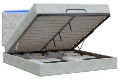 Image de Lit avec rangement et matelas LED, gris clair, 160 x 200 cm
