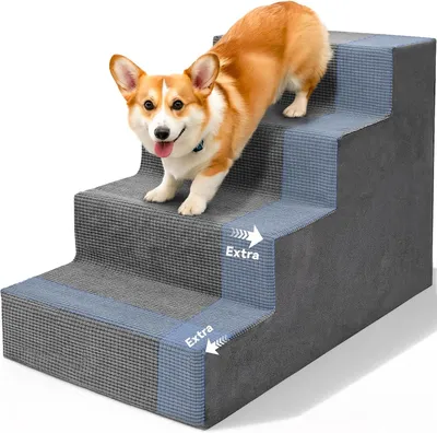 Image de Escalier pour chien, 4 marches, 70x40x45 cm, housse lavable, base antidérapante, idéal pour accéder au lit