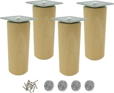 Zdjęcie produktu dla Nogi meblowe drewniane cylindryczne Ø40mm, 12cm, zestaw 4 z akcesoriami montażowymi, lakierowane bezbarwnie