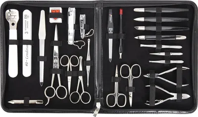 Produktbild von Maniküre-Set - 7-teiliges MEGA Nagelset 'Varese' - schwarzes Kunstleder - Nagelschere - Nagelzange - Haarschere - Nagelknipser