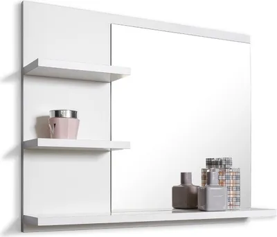 Produktbild von Badspiegel mit Ablagen, Weiß Badezimmer Spiegel, Wandspiegel, Badezimmerspiegel, L