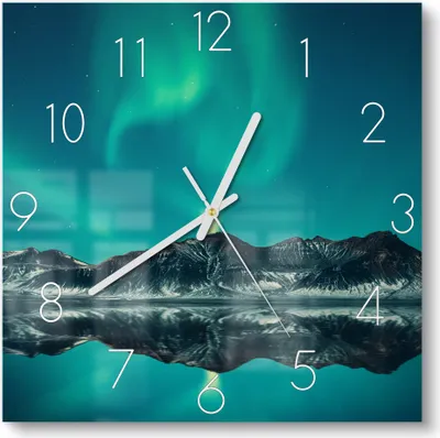 Produktbild von DEQORI Glasuhr 30x30 cm Zahlen 'Polarlichtzauber' Wanduhr Glas Uhr Design leise Küchenuhr