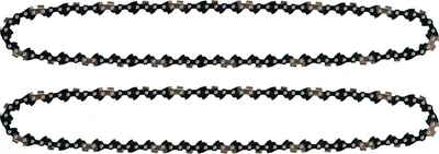 Two chainsaw chains are laid out on a white background.
