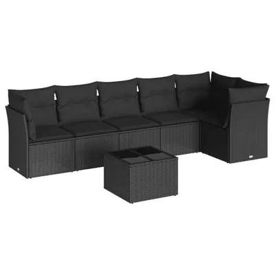 Produktbild von 7-tlg. Garten-Sofagarnitur mit Kissen Schwarz Poly Rattan