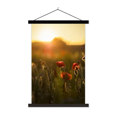 Produktbild von MuchoWow® Textilposter Mohn - Sonnenuntergang - Gold 120x180 cm mit schwarzem Rahmen - Fotos