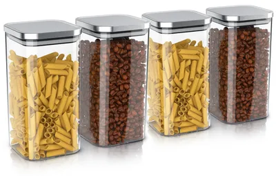 Obrázek produktu pro Skleněné nádoby Arendo, sada skleněných nádob 4x 1,65 l borosilikátové sklo s nerezovým víkem, hranaté, vzduchotěsné, sada 4 ks, tepelně odolné, ekologické, odolné, vhodné do mikrovlnné trouby