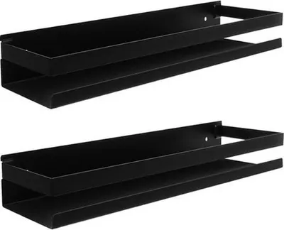 Productafbeelding van Badkamerplanken, set van 2 - Wandplanken, roestvrij staal, zwart (50 cm)