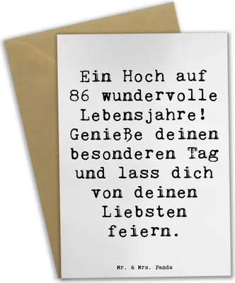 Produktbild von Mr. & Mrs. Panda Glückwunschkarte Spruch 86. Geburtstag - Weiß - Geschenk, Grußkarte, Besondere Anlässe, weihnachtskarten, Meilenstein, Geschenkideen, einladungskarten