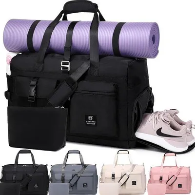 Produktbild von Reisegepäck für Frauen, Reisetasche, Wochenendtasche, Handgepäck, Sporttasche, Duffel mit Toilettas, Schuhfach und Nassfach, Schwimmtasche, Yogatasche, Klinikreisegepäck für Reisen, Fitness, Yoga, schwarz, groß, leichtigtes Gepäck