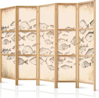 Obrázek produktu pro Japonský paraván Animal 225x172 cm 5dílný béžový