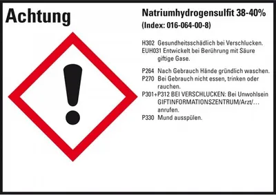 Produktbild von Dreifke® Aufkleber I GHS-Etikett Natriumhydrogensulfit 38-40%, GefStoffV/GHS/...